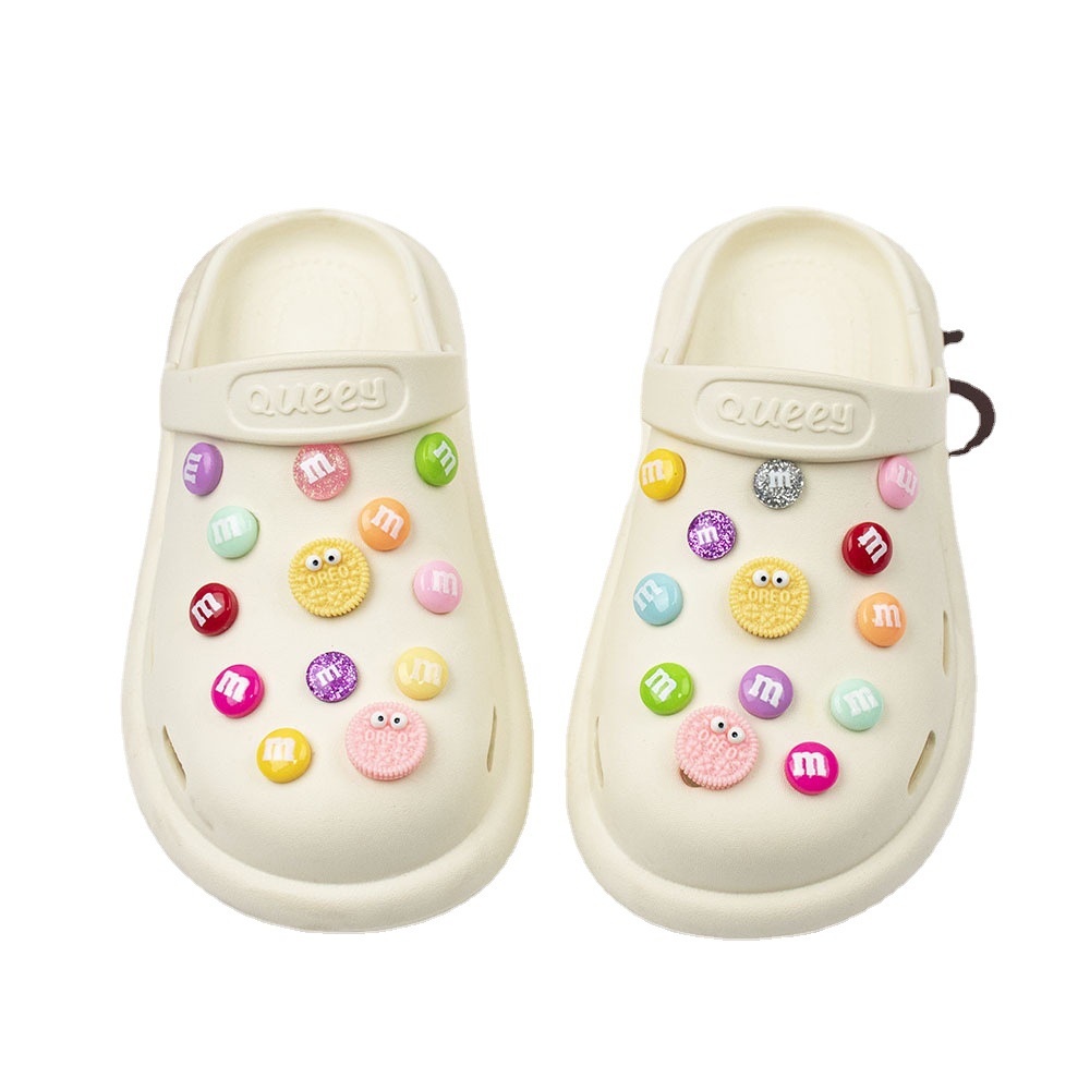 Bộ Charm Socola Bánh Donut Và Giày Crocs Jibbitz Chuỗi Hạt M & M Màu Macaron Dễ Thương Trang Trí Giày Trẻ Em