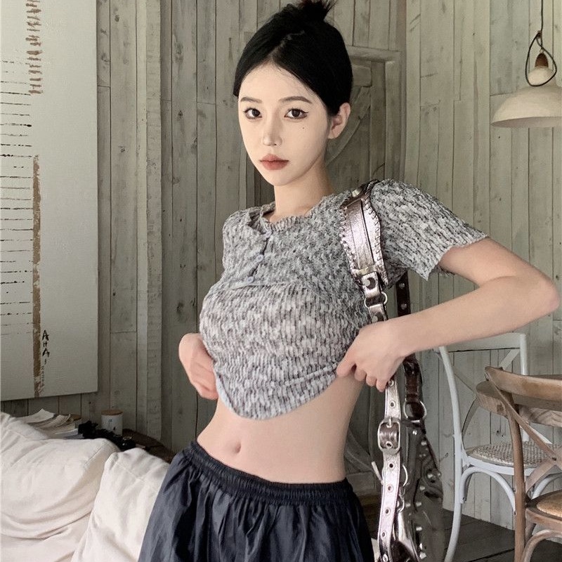 COZOK Áo Thun Ngắn Tay Dáng Ôm Thời Trang Vintage Cá Tính