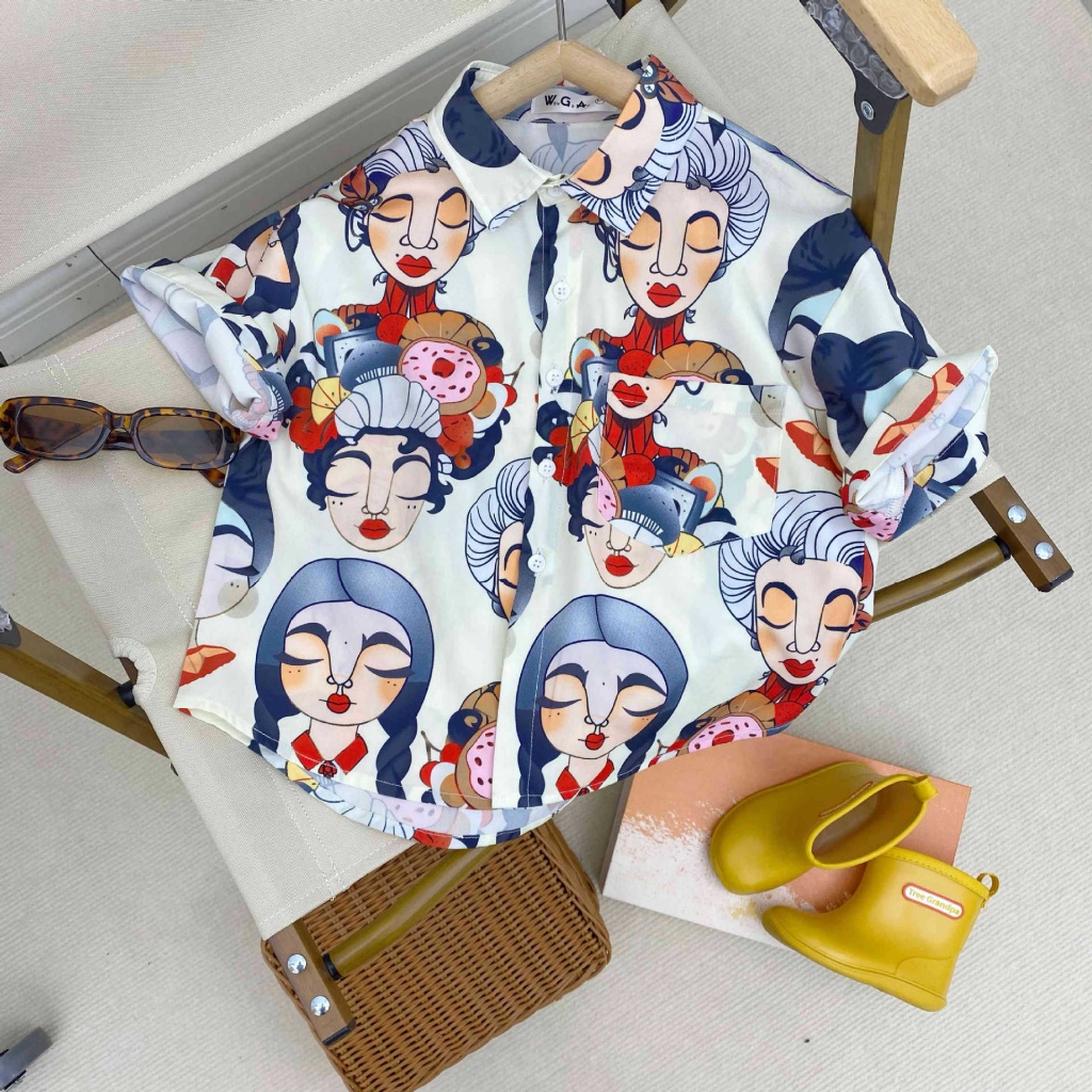 Áo Sơ Mi Tay Ngắn Họa Tiết Hoa Phong Cách Hong Kong Cho Bé