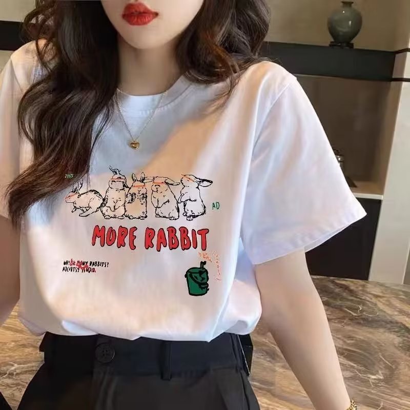 Áo Thun Tay Ngắn Cổ Tròn In Hình Thỏ Hoạt Hình Phong Cách Harajuku Mỹ Thời Trang Mùa Hè Cho Nam Và Nữ Size M-5XL