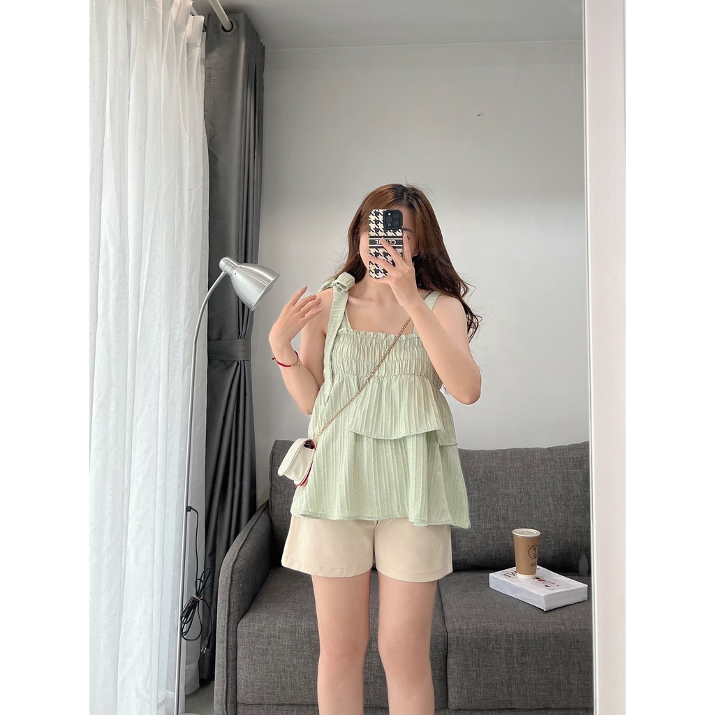 Set Áo 2 dây chấm bi kèm Quần đùi ngắn chất mát
