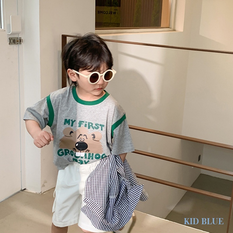 Bộ Áo Thun Tay Ngắn In Hoạt Hình Phối Quần Short Phối Màu Tương Phản Thời Trang Mùa Hè Cho Bé Trai