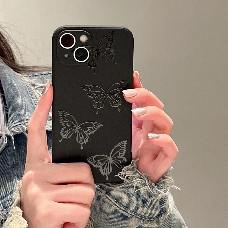 Ốp Điện Thoại Màu Đen Họa Tiết Bươm Bướm Thời Trang Cho iPhone 14 7 8 Plus 11 X XS 12 XR 13 Pro Max