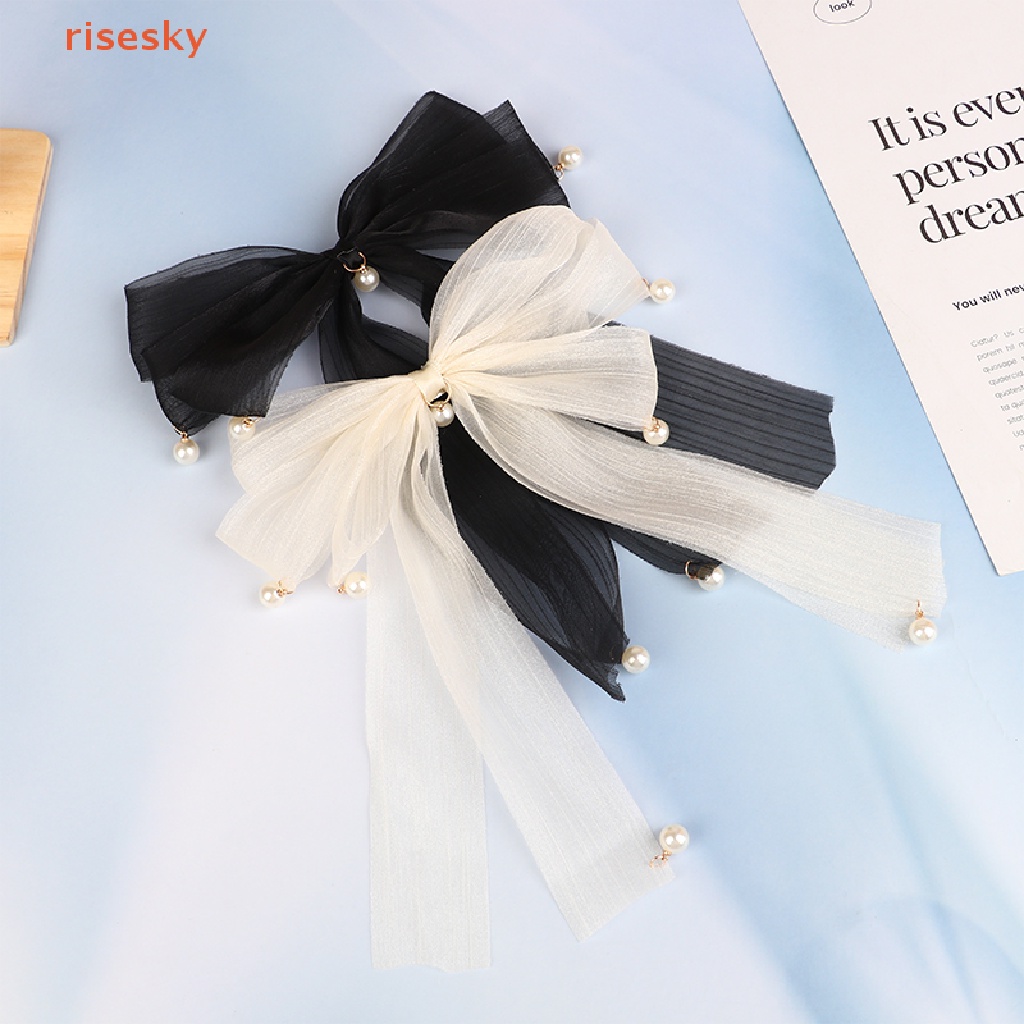 Kẹp Tóc Thắt Nơ Bằng Lưới Màu Trắng Đen Thời Trang Mùa Xuân Cho Nữ
