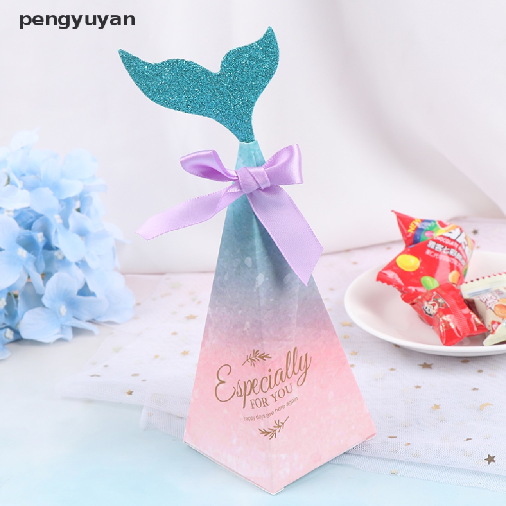 [pengyuyan] Set 10 Hộp Đựng Kẹo Hình Đuôi Cá Thắt Nơ Nhiều Màu Sắc Làm Quà Cưới [Mới]