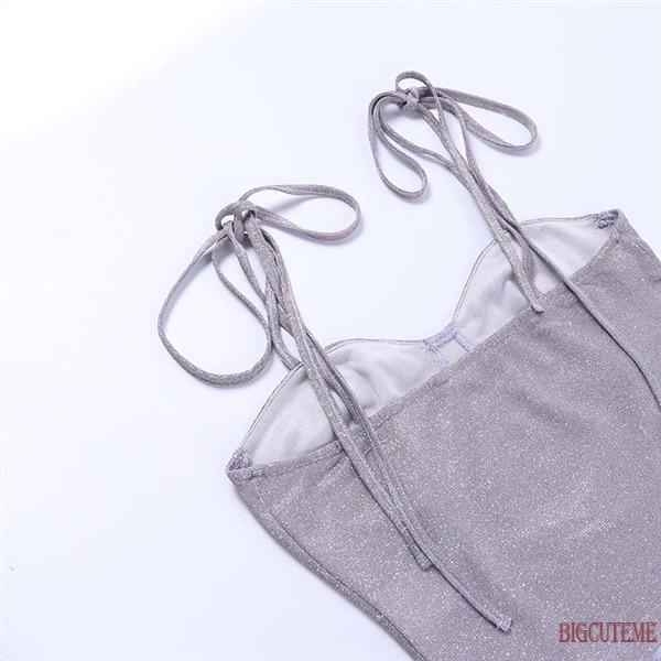 Bộ Trang Phục 2 Mảnh Gồm Áo Hai Dây Và Chân Váy Chữ A Mini Màu Bóng Thời Trang Cho Nữ