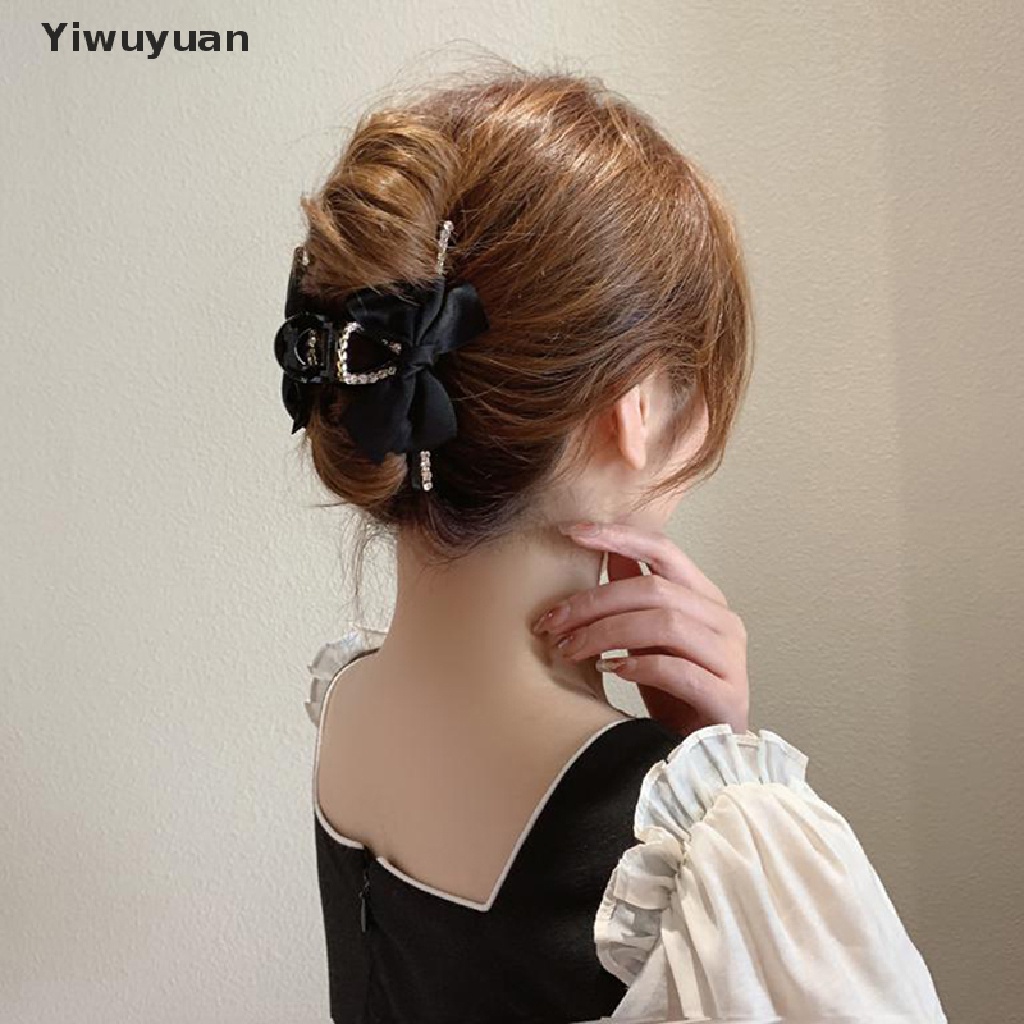 < Yiwuyuan > Kẹp Tóc Càng Cua Đen Đính Nơ Lớn Thanh Lịch Phong Cách Hàn Quốc