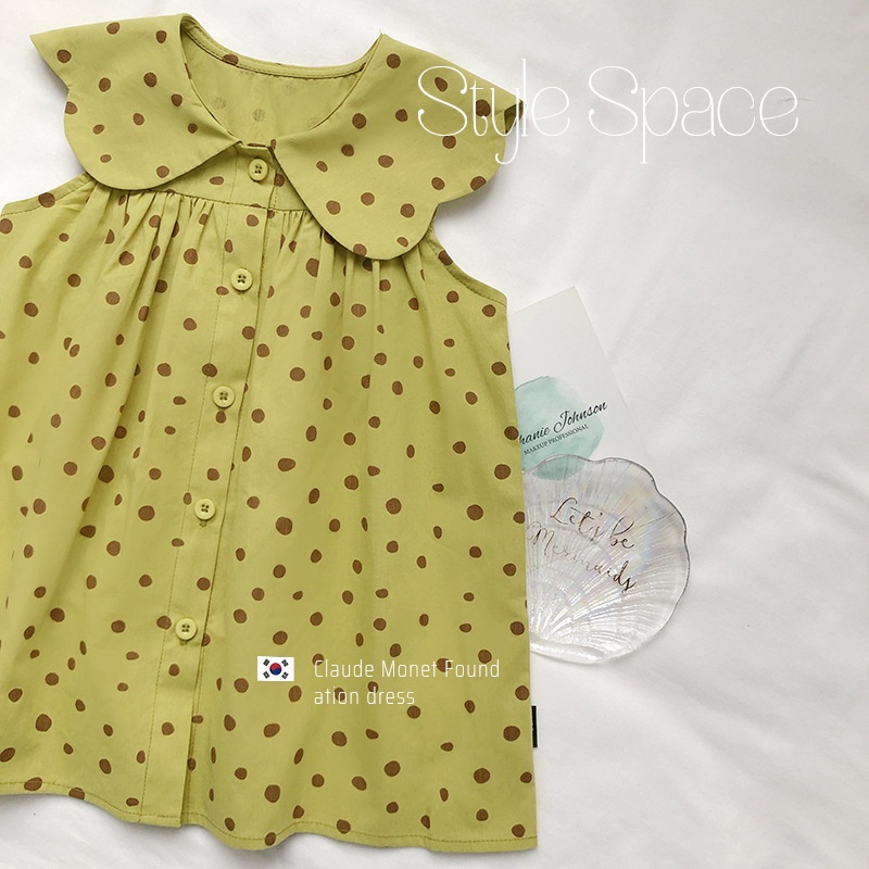 Đầm Cotton Sát Nách Chấm Bi Dễ Thương Phong Cách Hàn Quốc Thời Trang Mùa Hè Cho Bé Gái