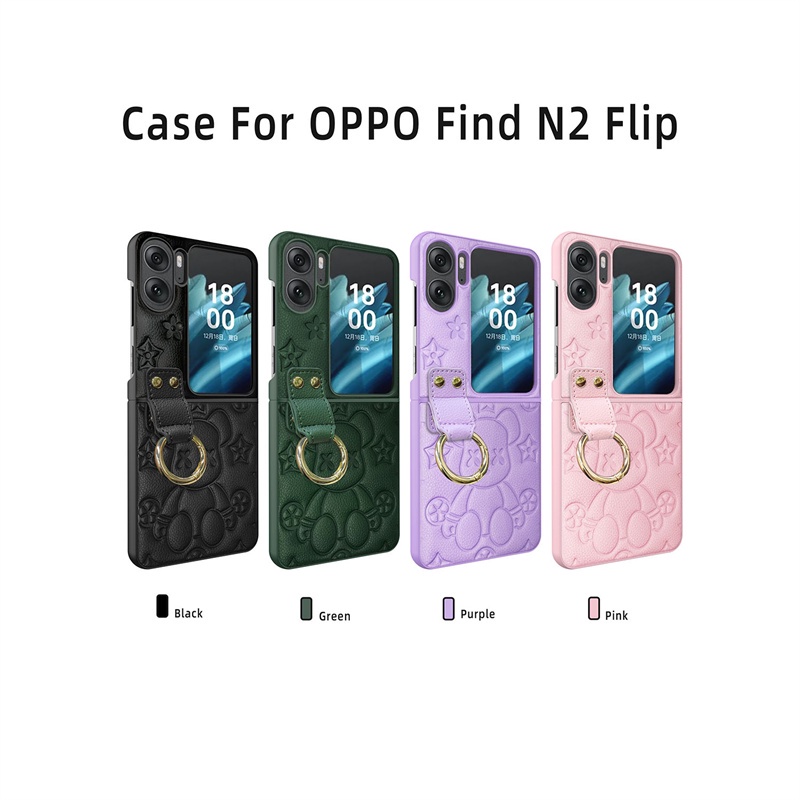 Ốp Điện Thoại Da Gập Gọn Họa Tiết Gấu Dễ Thương Chống Sốc Cho OPPO Find N2 OPPO Find N2