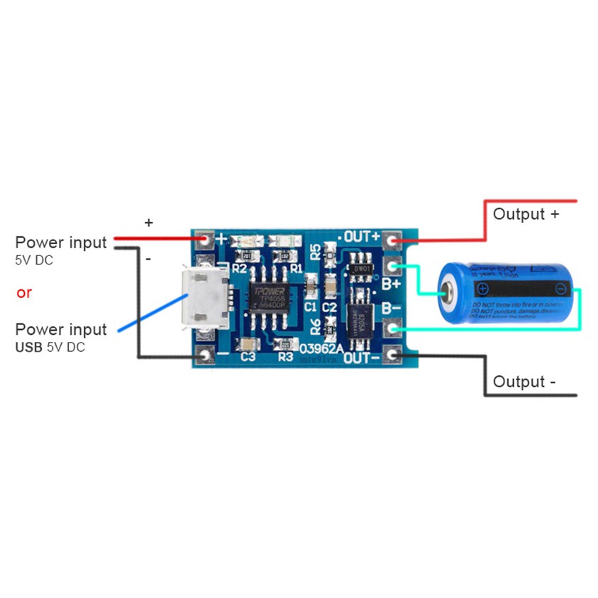 Mạch Sạc Pin Lithium - Li-ion - 18650 TP4056 in put 5V