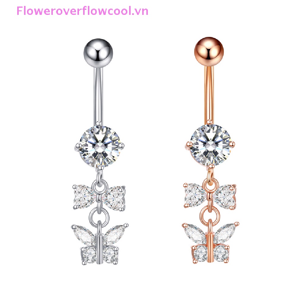 1 Khuyên Rốn Hình Trái Tim / Bướm Đính Đá Pha Lê