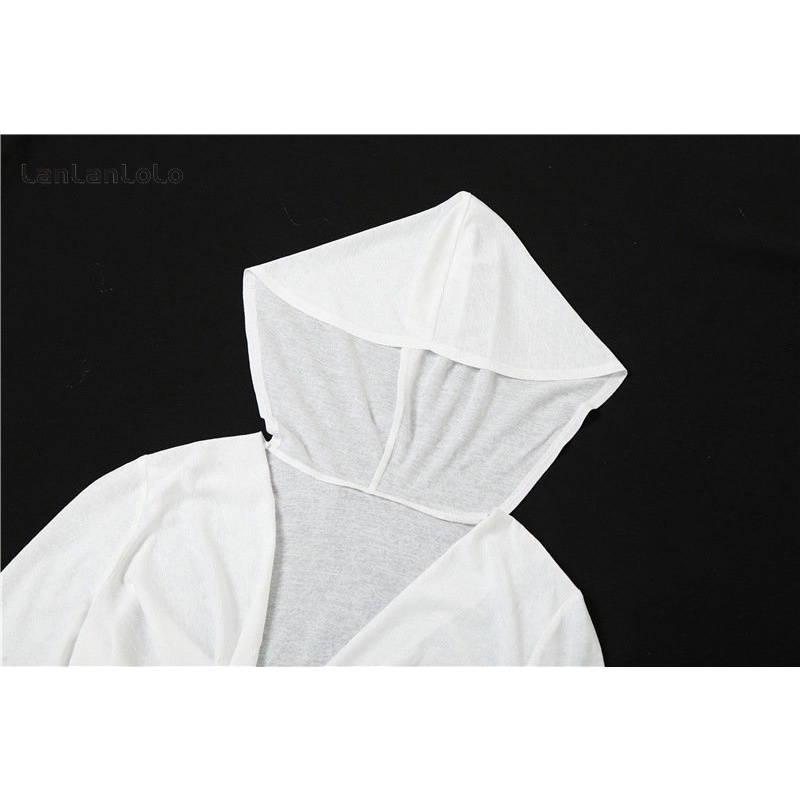 Áo hoodie mỏng LanLanLoLo tay dài màu trơn dáng rộng thời trang 2023 cho nữ