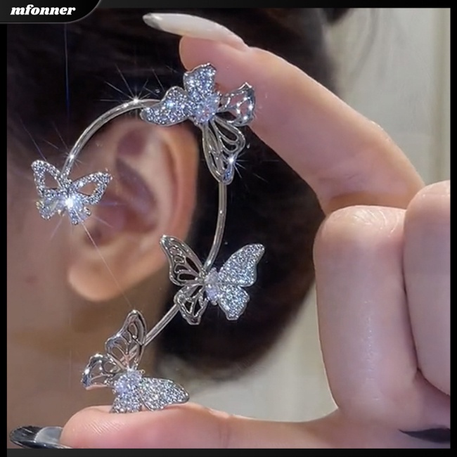Mw Khuyên Vành Tai Hình Bướm / Bông Tuyết Dát Đá Không Cần Khoan Lỗ Sành Điệu Dành Cho Bạn Gái