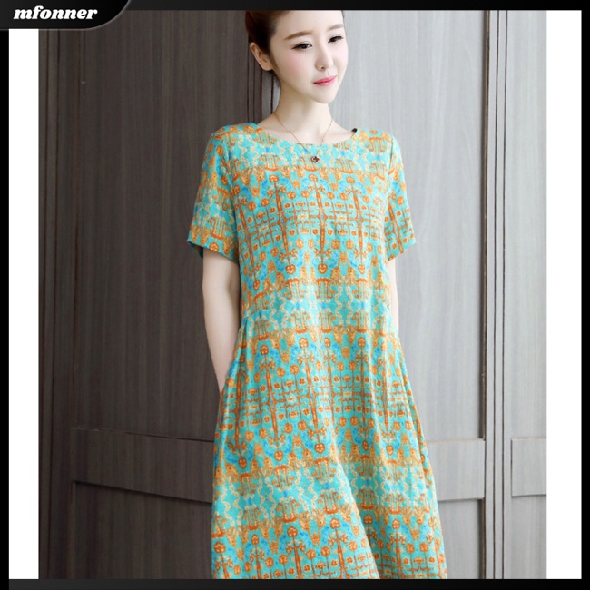 Đầm Tay Ngắn Cổ Tròn Plus Size Phong Cách Retro Thời Trang Cho Nữ