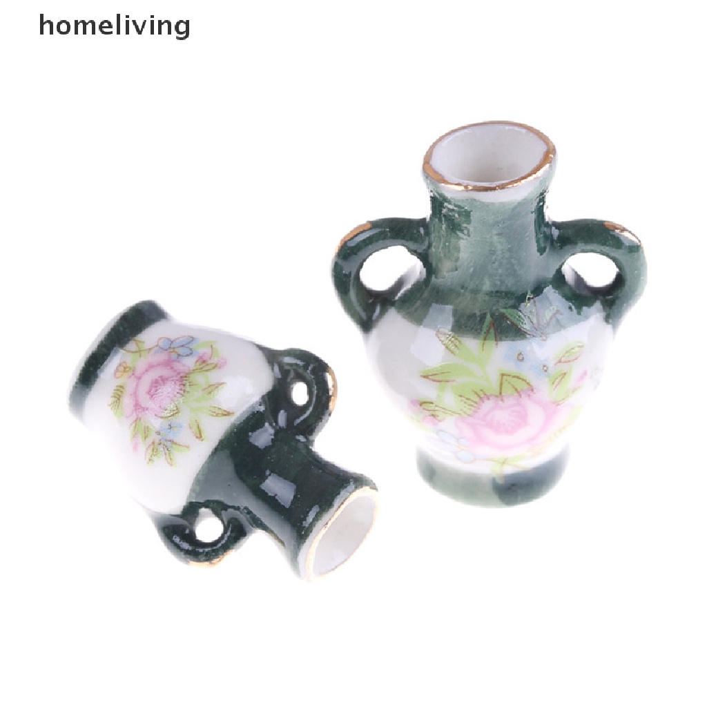 Bộ 2 Bình Hoa Sứ Mini Truyền Thống Trung Hoa Tỷ Lệ 1: 12 Dùng Trang Trí Nhà Búp Bê