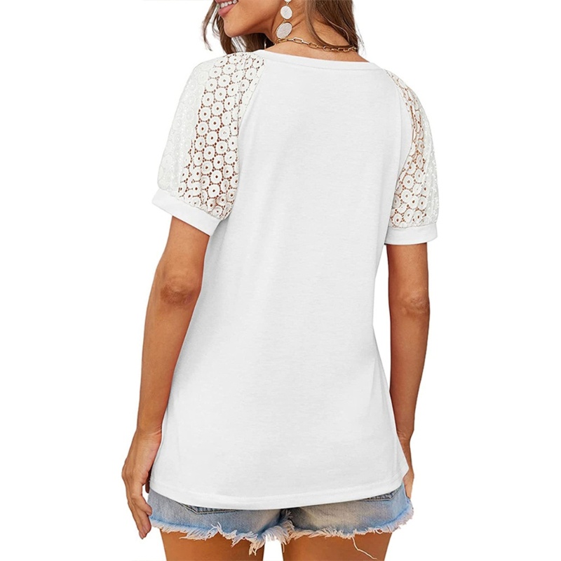 Áo Kiểu Tay Ngắn Phồng Cổ Chữ V Màu Trơn Dáng Rộng Thời Trang Mùa Hè Xinh Xắn Cho Nữ