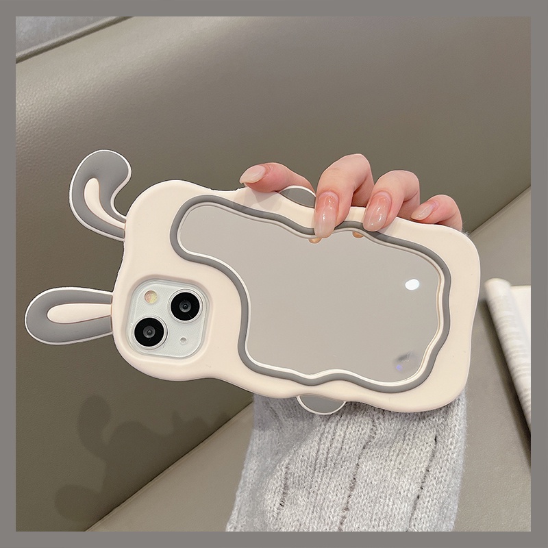 Ốp Điện Thoại Silicone Mềm Mặt Gương Hình Tai Thỏ Cho IPhone 11 12 13 14 Pro Promax IPhone 6 6s 7 8 Plus X XS XR XSmax Sự Bảo Vệ
