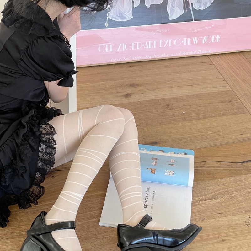 Quần Tất Lửng Họa Tiết Sọc Ngang Phong Cách Punk Vintage Dành Cho Nữ