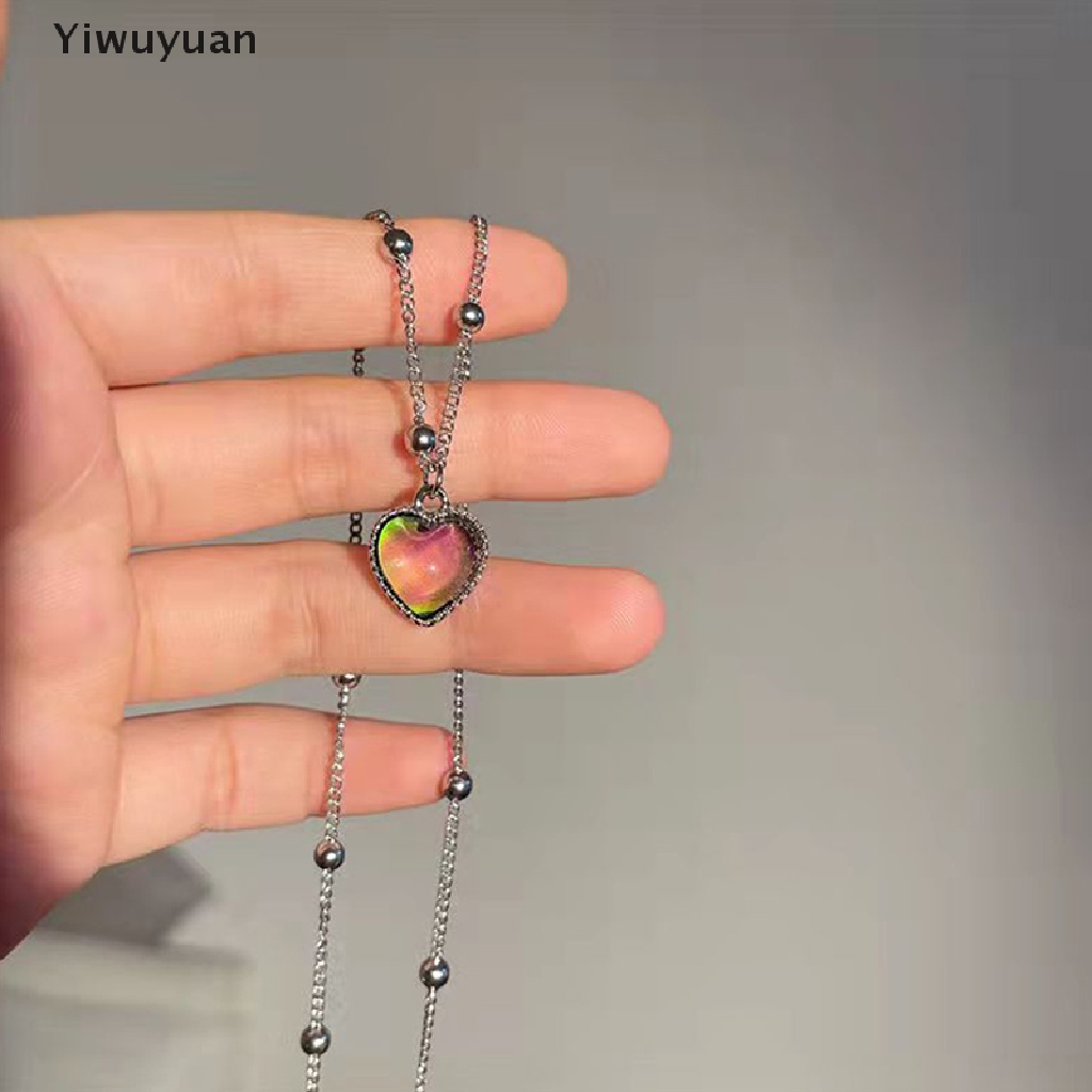 < Yiwuyuan > Vòng cổ Chuỗi Hạt Bằng Thép Không Gỉ Mặt Hình Trái Tim Đổi Màu Cảm Xúc Thời Trang Hàng Mới Đang Bán Chạy