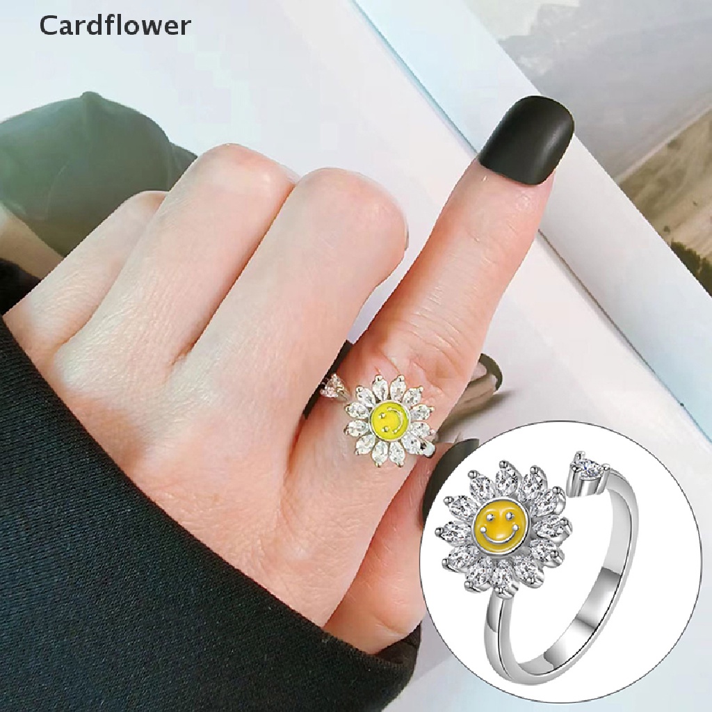 < Cardflower > Nhẫn Hở Hình Mặt Cười Thời Trang Có Thể Điều Chỉnh Cho Nữ