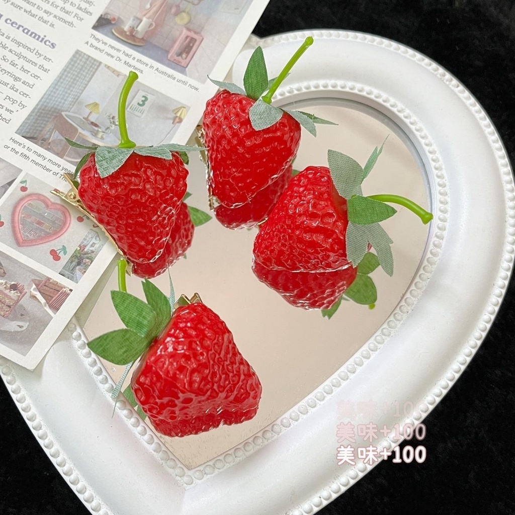 Kẹp Tóc Dâu Tây Ba Chiều Vui Nhộn ins Cho Học Sinh Hàng Có Sẵn