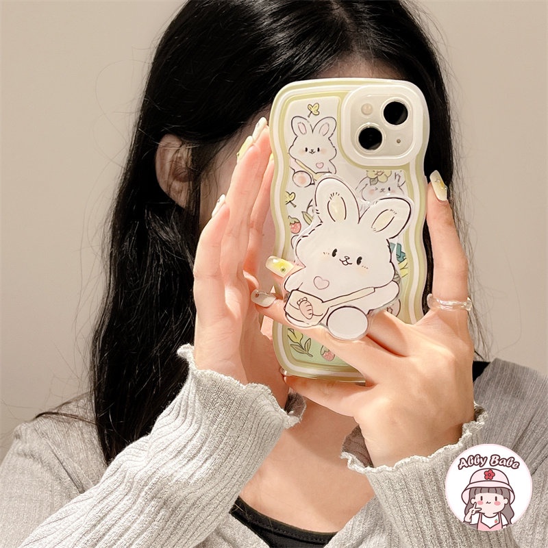 Ốp Điện Thoại TPU Mềm Chống Mồ Hôi In Hình Thỏ Trắng Có Giá Đỡ Cho Iphone 14 Pro Max 11 12 11 Pro Max X XS