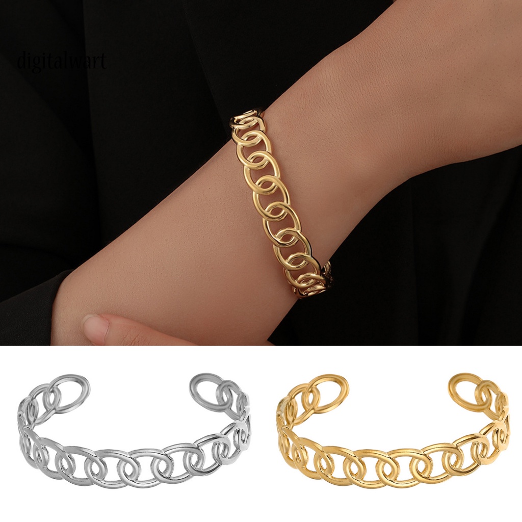 Kỹ Thuật Số| Vòng Đeo Tay Dạng Hở Bằng Thép Không Gỉ Hình Chữ C Phong Cách Pháp Cổ Điển Dành Cho Nữ