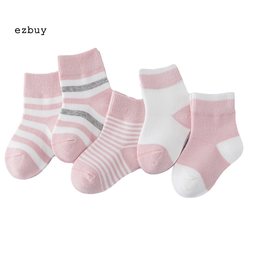 Bộ 5 Đôi Vớ Cotton Kẻ Sọc Mềm Mại Thấm Hút Mồ Hôi Cho Bé
