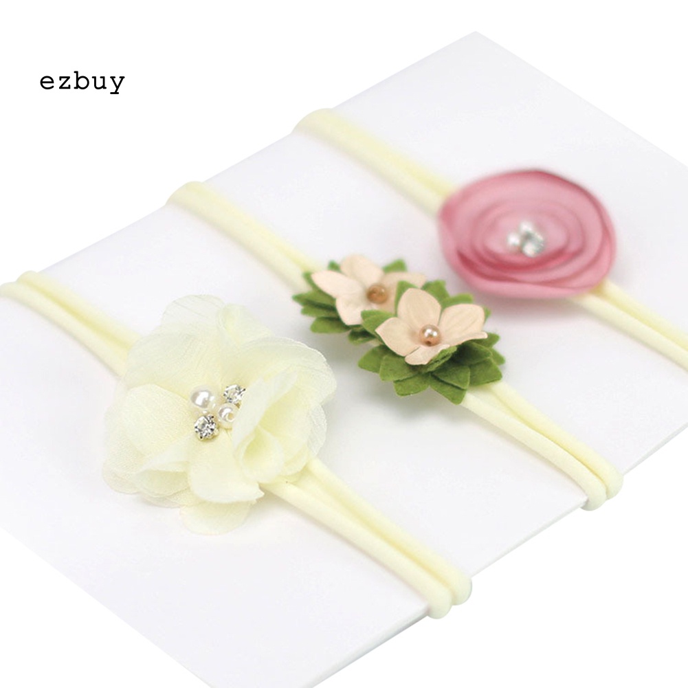 Set 3 Băng Đô Hoa Đính Ngọc Trai Giả Co Giãn Cho Bé Gái Chụp Ảnh