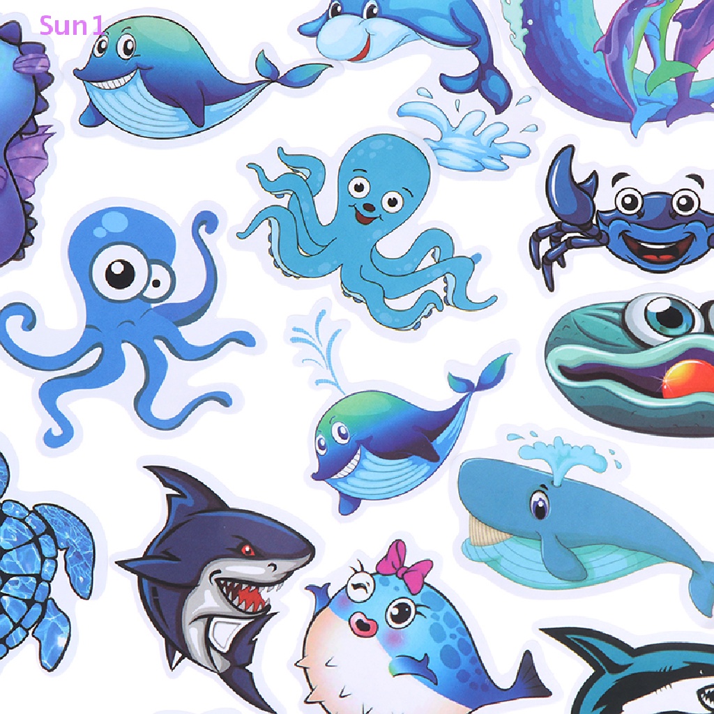Set 49 Miếng Dán Hình Động Vật Biển Xanh Dương Dễ Thương Trang Trí Vali Ván Trượt Laptop