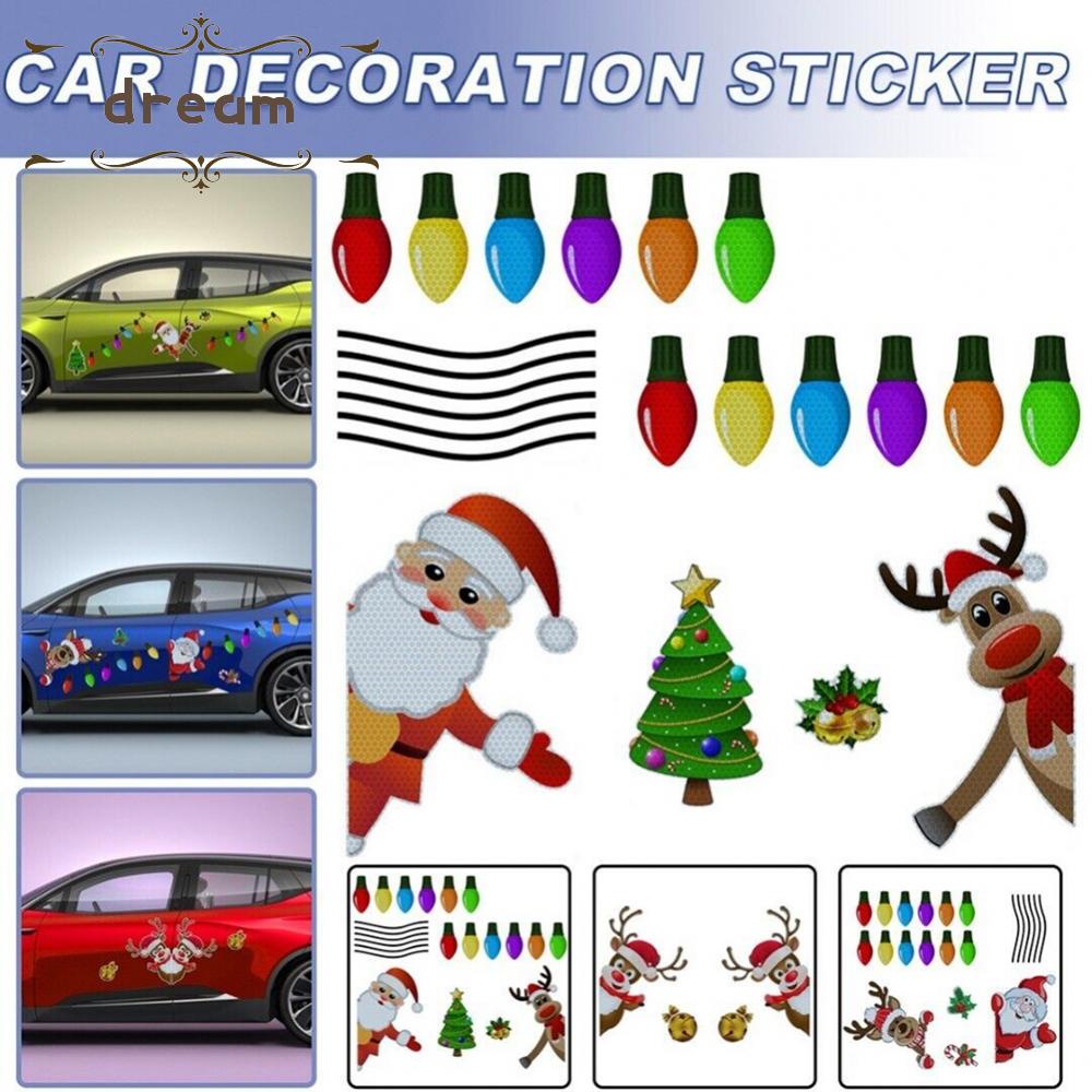 【DREAMLIFE】Light Stickers Ornaments Adjustable Car Decor Christmas PVC Reflective