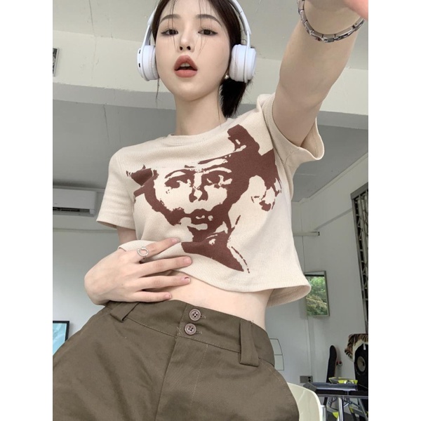 NZN Áo Croptop Tay Ngắn In Họa Tiết Phong Cách Cổ Điển Mới Cho Nữ