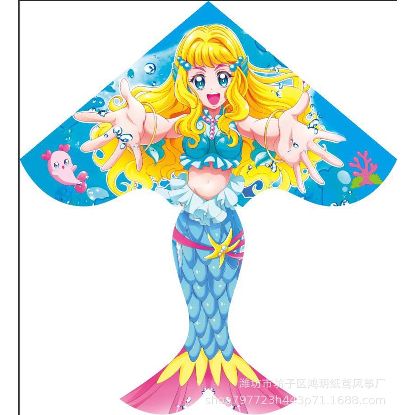 Diều Tam Giác Bằng Giấy Họa Tiết Nàng Tiên Cá Hoạt Hình Vui Nhộn Dễ Thương