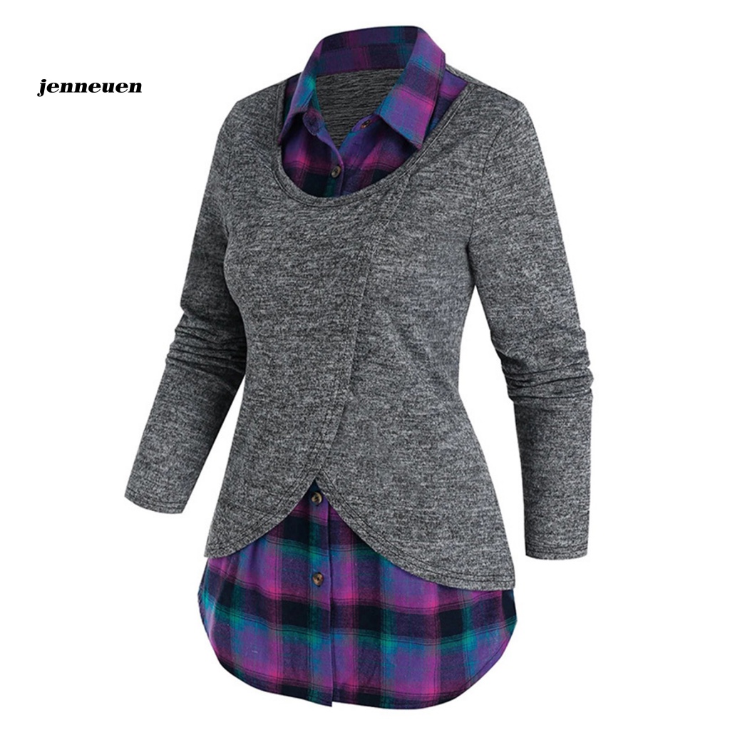 Áo Sơ Mi Dài Tay Giả Hai Lớp Phối Họa Tiết Kẻ Sọc Dáng Ôm Thời Trang Cho Nữ