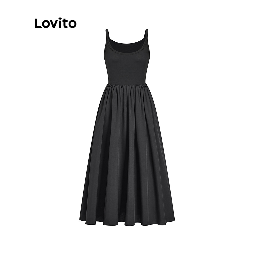 Đầm Lovito không tay cơ bản màu trơn thường ngày cho nữ L49AD066 (Màu đen)