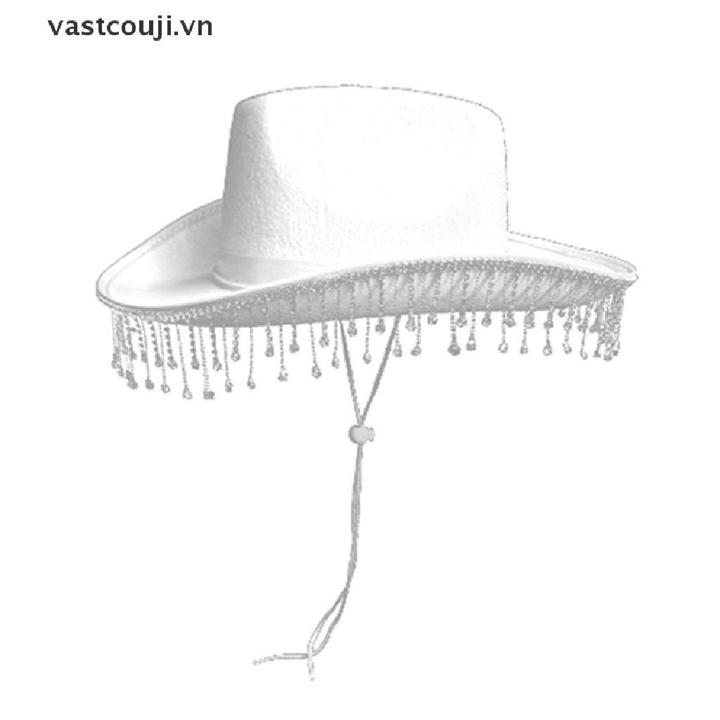 Mũ Cao Bồi Màu Trơn Đính Đá Phối Dây Rút Thời Trang Cho Nữ