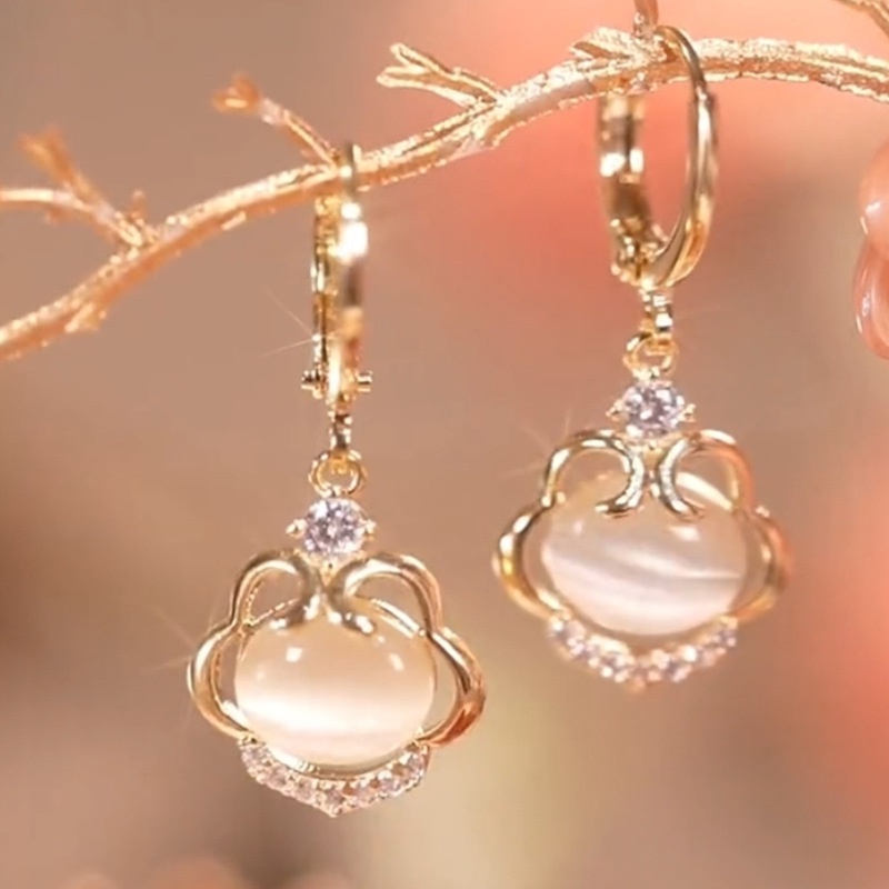 Bông Tai Mạ Bạc 925 Hình Ổ Khóa Đính Đá Opal Không Gây Dị Ứng Thời Trang Cho Nữ