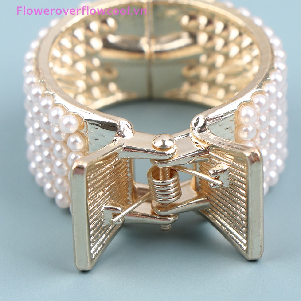 Fofc Kẹp Tóc Càng Cua Đính Đá Ngọc Trai Giả Cố Định Tóc Đuôi Ngựa Cao Bán Chạy