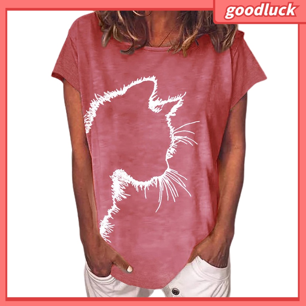 Áo Thun Tay Ngắn Cổ Tròn In Hình Mèo Thời Trang Mùa Hè Cho Nữ