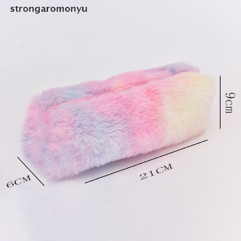 Túi Đựng Bút Bằng Lông Nhung Màu Sắc Gradient Dễ Thương Có Khóa Kéo