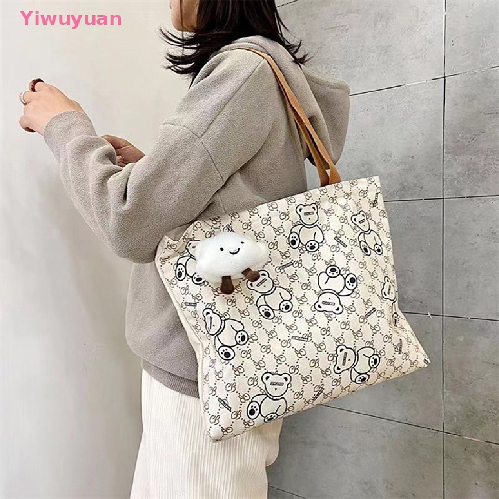 &lt; Yiwuyuan &gt; Túi Xách Đeo Vai Canvas Họa Tiết Mèo Hoạt Hình Có Khóa Kéo Phong Cách Nhật Bản Mới Cho Nữ