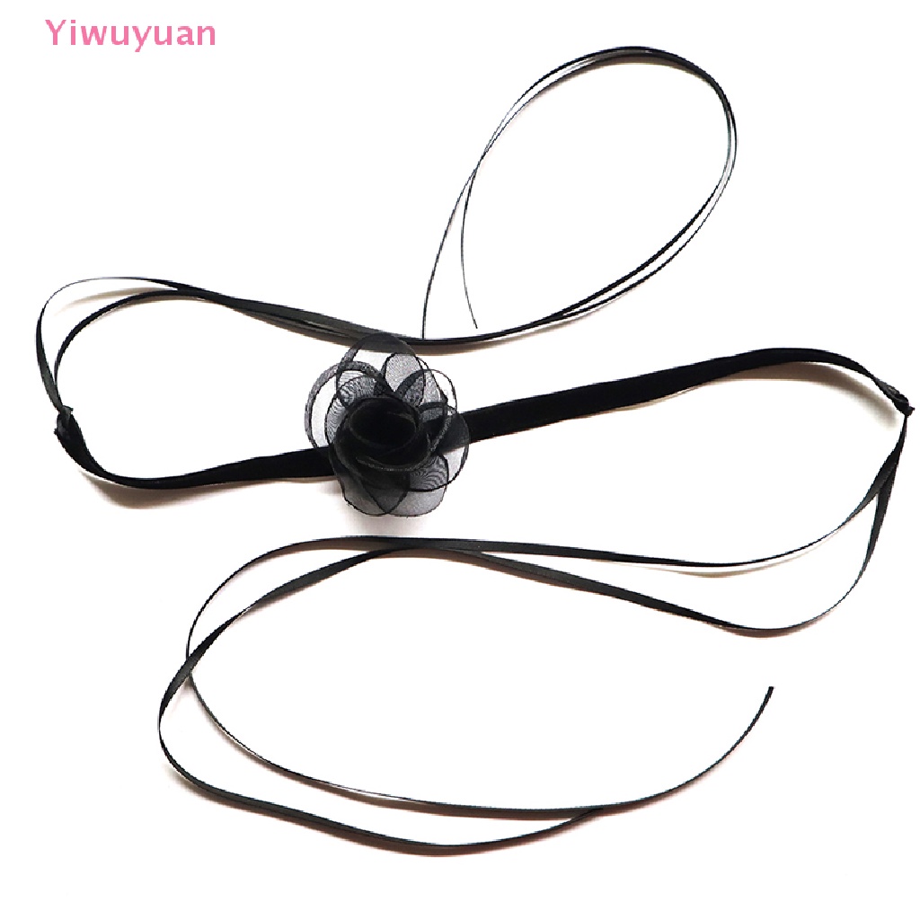 < Yiwuyuan > Vòng Cổ Choker Dây Ruy Băng Hoa Trà Đen Siêu Dài Quyến Rũ Làm Quà Tặng Tiệc Tùng