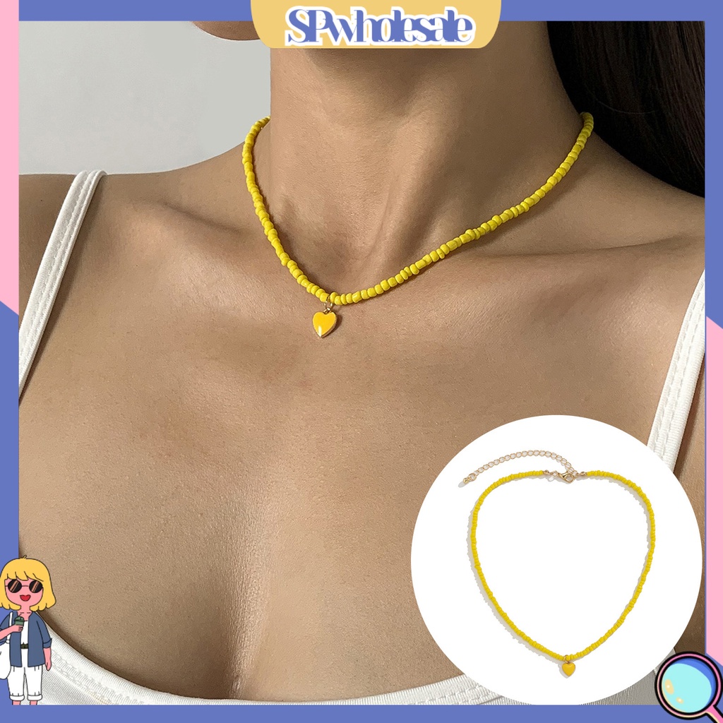 &lt;SPwholesale&gt; Vòng cổ Hạt Hình Trái Tim Nhiều Màu Phong Cách Retro