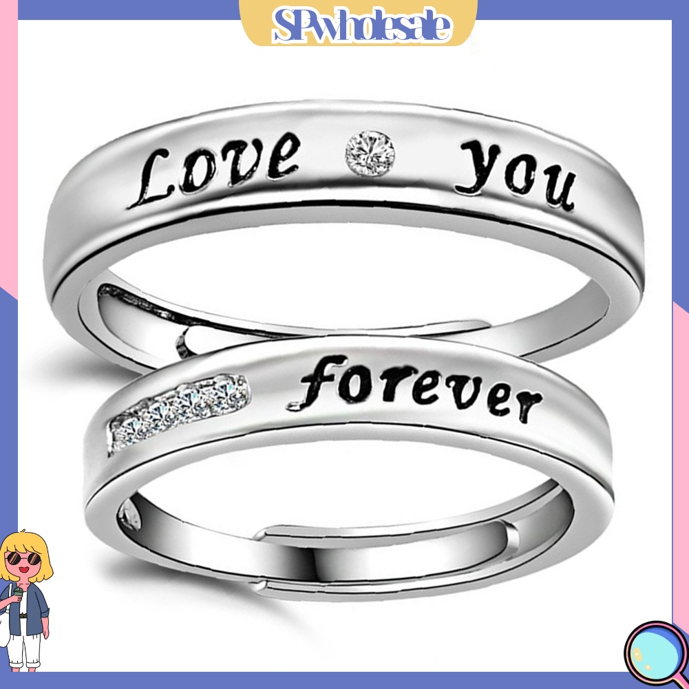 &lt;SPwholesale&gt; Bộ Nhẫn Đôi Đính Đá Khắc Chữ Love You Forever