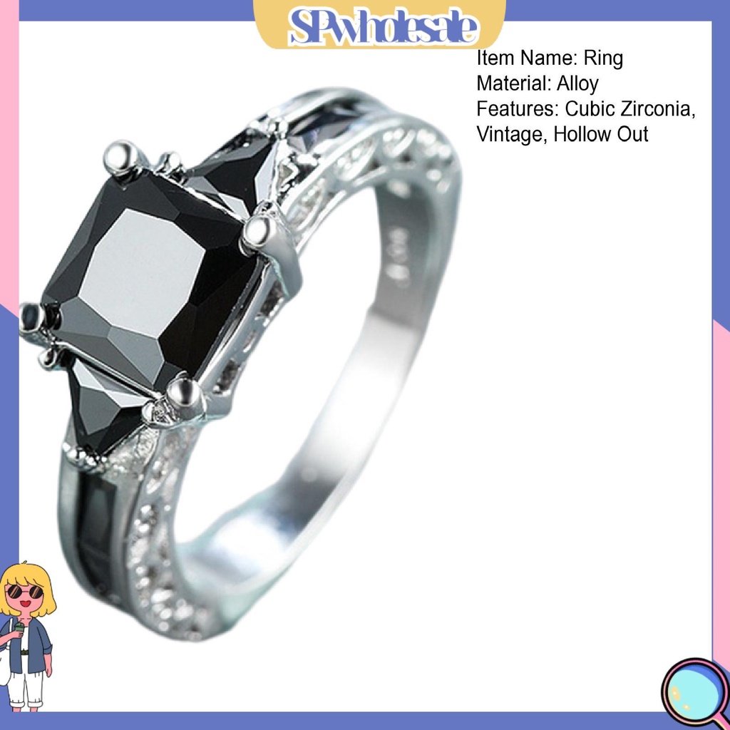 <SPwholesale> Nhẫn Nữ Đính Đá Zircon Phong Cách Âu Mỹ Cổ Điển Sáng Bóng Trang Trí Đám Cưới