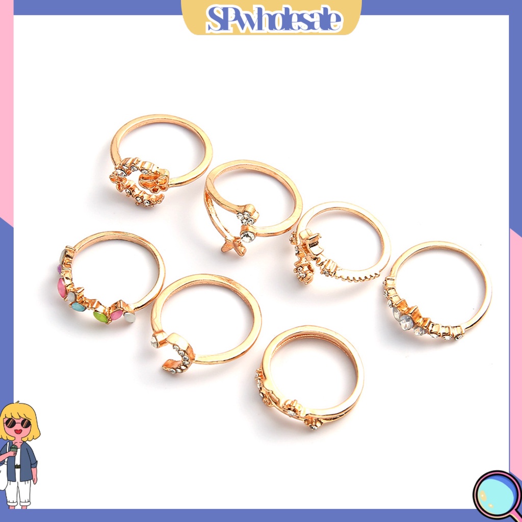 <SPwholesale> Set 7 Nhẫn Hở Hình Hoa Bướm Trọng Lượng Nhẹ Thoải Mái Không Dễ Vỡ