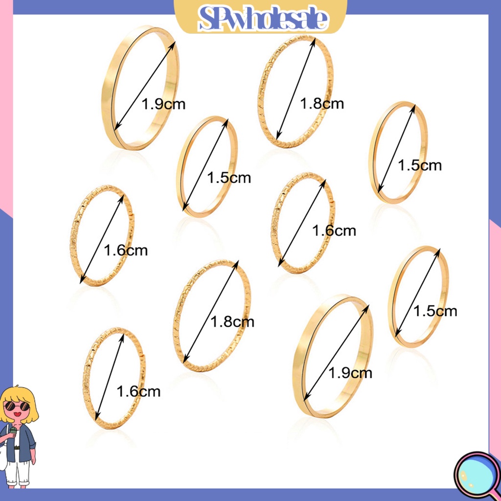 <SPwholesale> Set 10 Nhẫn Đeo Ngón Tay Nhẹ Nhàng Phù Hợp Với Mọi Loại Nhẫn Màu Tinh Khiết Dành Cho Nam Và Nữ