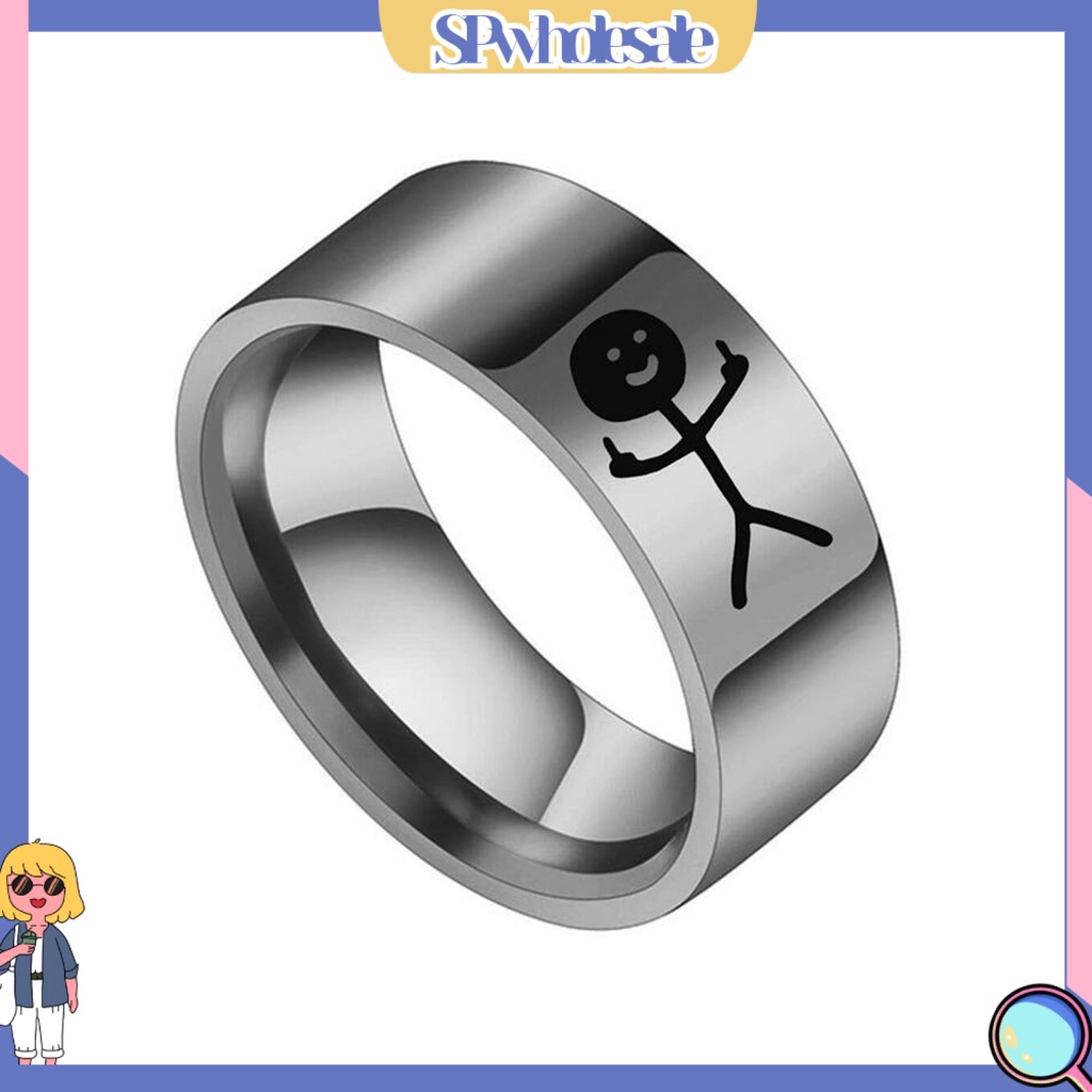 <SPwholesale> Nhẫn Cặp Đôi Bằng Thép Titan Bóng Thời Trang Vẽ Tay Graffiti Cho Nữ Dự Tiệc