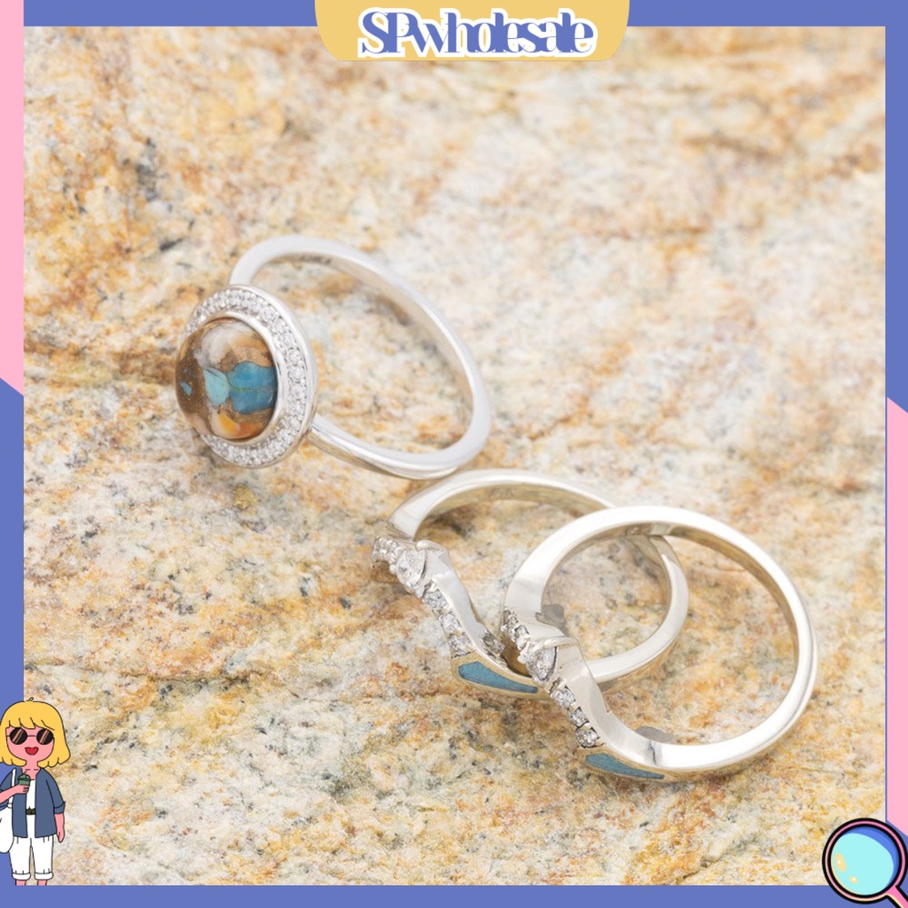 &lt;SPwholesale&gt; Set 3 Nhẫn Đính Đá Phong Cách Bohemian Dành Cho Nữ
