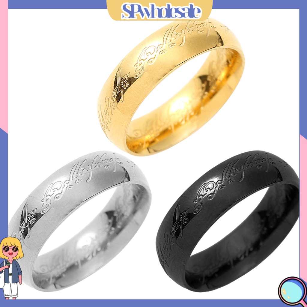 &lt;SPwholesale&gt; Nhẫn Đánh Bóng Chạm Khắc Tinh Xảo Sáng Bóng Phong Cách Âu Mỹ Màu Đen / Bạc / Vàng Kim Dành Cho Nam